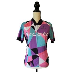 Miloto women's multi colored front zipper short sleeve cycling jersey size L
